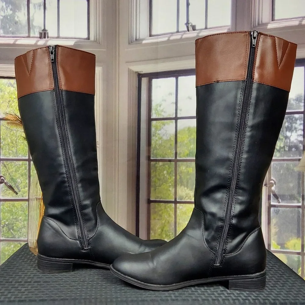 KAREN SCOTT DELIEE 2 FAUX LEATHER KNEE HIGH RIDING BOOTS